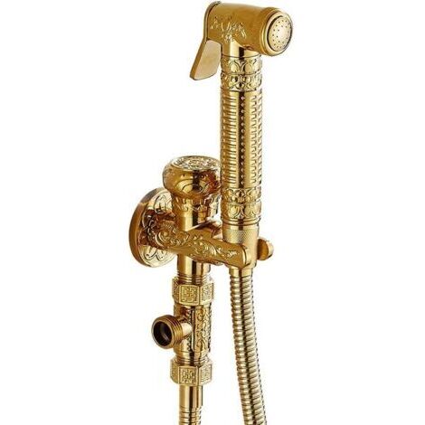 VURAHOME - Pulvérisateur de bidet de toilette, pulvérisateur de bidet doré, kit de mélangeur de douche à main mural en laiton, kit de douche à main de toilette pour toilettes avec eau froide