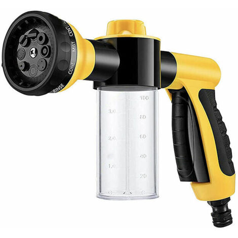 VURAHOME - Pulvérisateur de mousse pour jardin Tuyau d'arrosage Distributeur de savon Pistolet pour lavage de voiture, animaux, douche, plantes Jaune