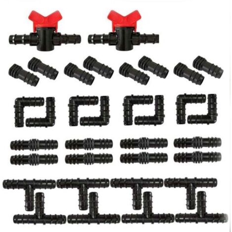 VURAHOME - Raccords d'Irrigation pour Tubes , Tés, Couplages, Coudes et Bouchons d'Extrémité Connecteurs Barbelés pour Systèmes d'Arrosage Goutte-à-Goutte  34 Pièces