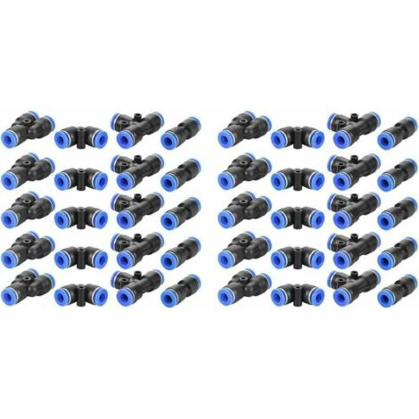 VURAHOME - Raccords Rapides pneumatiques, 40 pièces 6mm Pouces Tuyau d'air connecteur Poussoir pneumatique Poussoir pneumatique raccords Rapides 4 Formes, Accessoires pneumatiques