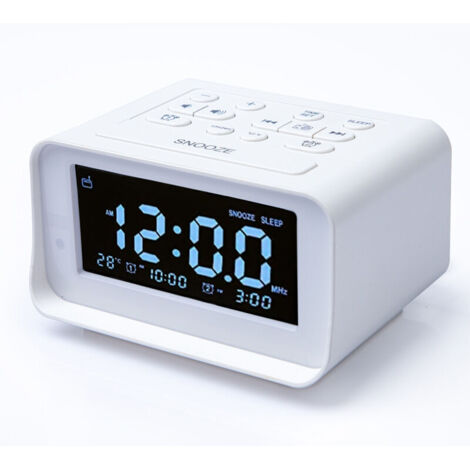 VURAHOME - Radio-réveil numérique avec double chargeur USB pour chambre à coucher, volume d'alarme et luminosité réglables (blanc)