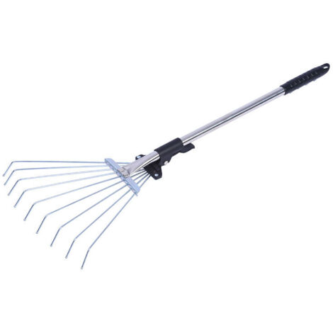 VURAHOME - Râteau à feuilles rétractable 9 dents râteau à gazon râteau à fil de jardin tête ronde râteau à gazon outils de jardin