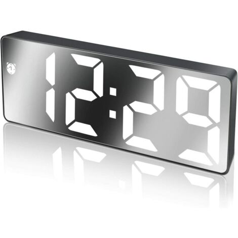 VURAHOME - Réveil Numérique,Grand écran LED,Horloge de Surface Miroir avec Fonction Snooze et Connexion de Charge USB Réglable en Luminosité Réveil pour Chambre,Bureaux,