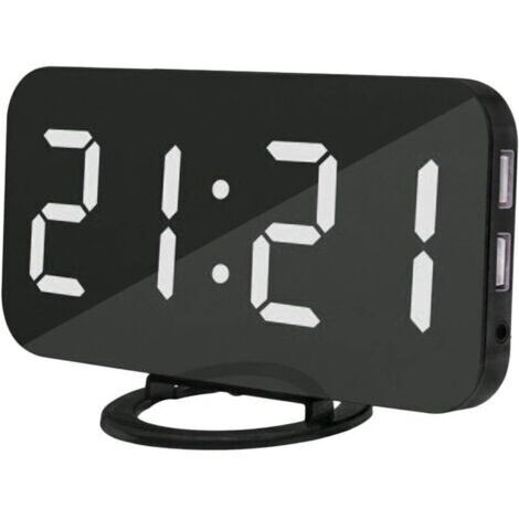 VURAHOME - Réveil numérique,Horloge de Surface Miroir 6.2IN Affichage LED avec Deux Ports de USB,Mode gradateur Automatique,Horloge Murale de Bureau avec Fonction Snooze avec veilleuse à Pile Bouton..