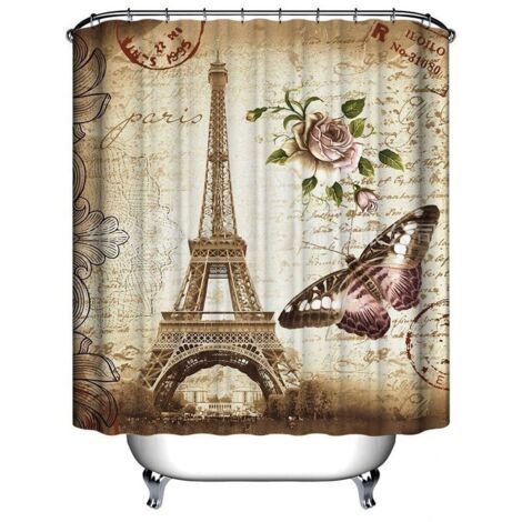 VURAHOME - Rideau de Douche Tour Eiffel Etanche + 12 Crochets 180x200cm