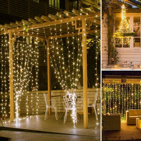 VURAHOME - Rideau lumineux LED, 3 m x 3 m Gazebo Light, Guirlande lumineuse extérieure pour extérieur, jardin, pergola, fête, Noël, blanc chaud