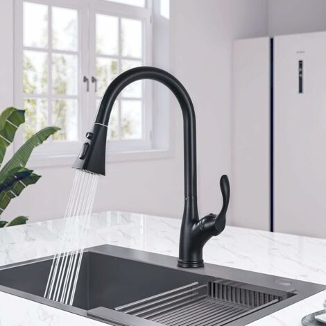 VURAHOME - Robinet de Cuisine avec Douchette Extensible Robinet Évier Rotatif à 360° 3 Modes de Pulvérisation Mitigeur Cuisine Noir Mitigeur Monocommande Evier Froide et Chaud Disponible Laiton…