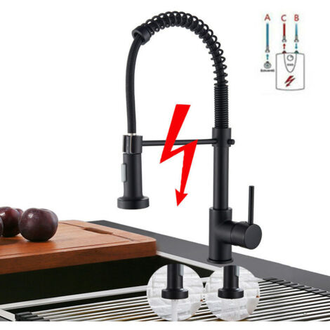 VURAHOME - Robinet de cuisine basse pression Noir Pivotant à 360° Robinet de cuisine basse pression Mitigeur de cuisine Mitigeur monocommande avec 3 connecteurs