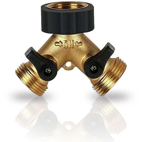 VURAHOME - Robinet Double Machine a Laver, Répartiteur Raccord Robinet Tuyau d'Arrosage en Y 2 Double en Laiton Robuste Voies pour Tuyaux d'Alimentation 3/4, Robinet Exterieur,
