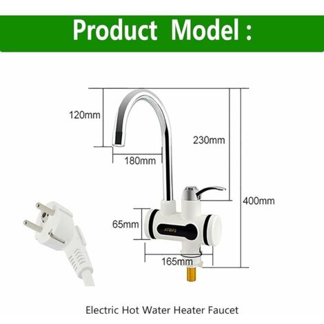 VURAHOME - Robinet électrique 220 V avec chauffe-eau, affichage de la température LED, 3000 W, chauffe-eau instantané pour cuisine, salle de bain, eau chaude instantanée (bas, grand)