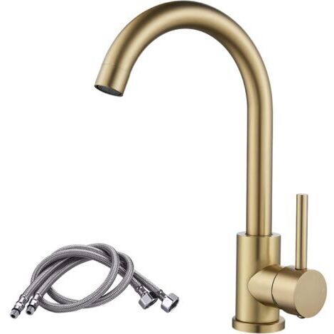 VURAHOME - Robinet Salle Bain, Robinet Lavabo Pivotant à 360°, Mitigeur Lavabo à Bec Haut, Robinet pour Salle de Bain ou Petite Cuisine, Doré Brossé