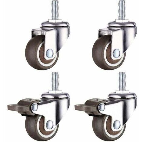 VURAHOME - Roulette Pivotante Robuste Caoutchouc à Filetée M10 pour Chariot Main, XU, Tables de Travail, Roues Meuble, 2 inch, Diamètre filetage 10mm, Longueur 25mm, 2PCS avec frein 2PCS sans -