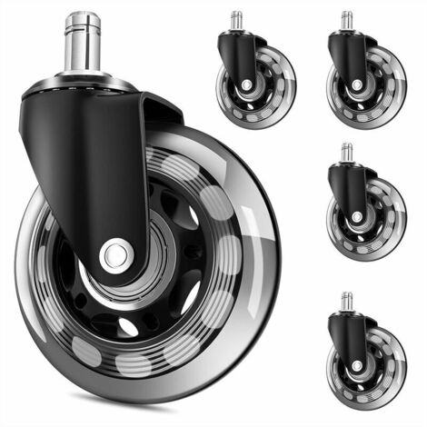 VURAHOME - Roulette pour Chaise De Bureau à Visser Roue Pied De Chaise De Bureau, 360° Roulette Pivotante Silencieuse roulettes pour Meubles, Universelles Chaise Gaming Roulette (65MM, 11X22MM)-