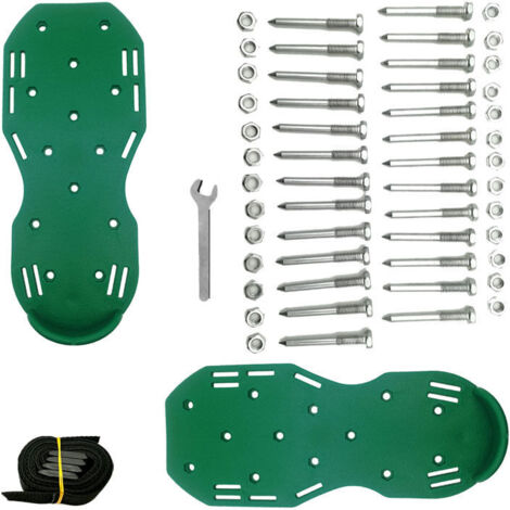 VURAHOME -Sandales Aérateur Pelouse Aérateur de Gazon de Jardin à Pointes avec 8Sangles Réglables Allongées et 26Pointes Sandales D'aération de Pelouse de Taille Universelle pour Pelouse de Jardin(Ver