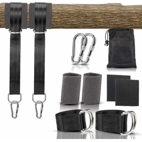 VURAHOME - Sangles De Hamac D'Extérieur, Attache De Balançoire De Suspension 2 Mousquetons Et Anneaux En D Robustes, Sangles En Polyester Résistant À La Déchirure Jusqu'À 500 Kg 2 Protecteurs D'Arbre 