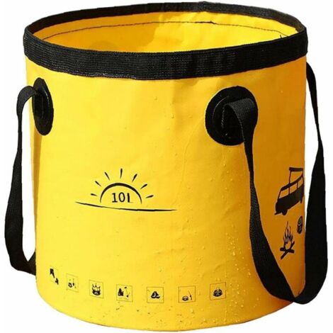 VURAHOME - Seau Pliant Portable Camping Seau Pliable Randonnée Récipient D'eau Barbecue Grill Outil, Jaune, 10L (Diamètre: 24cm, Hauteur: 23cm)