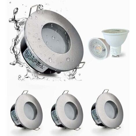 VURAHOME - Set de 4 spots encastrés LED IP65 étanches 5W 3000K blanc chaud – Eclairage pour salle de bain et cuisine – Découpe 68mm nickel satiné