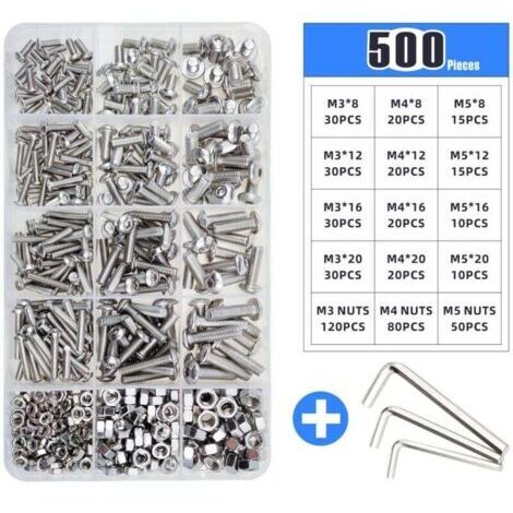 VURAHOME - Set de 500 boulons en acier inoxydable M3 M4 M5 – Tête ronde et hexagonale – Résistance à la traction jusqu'à 800 MPa – Pour assemblage mécanique - m3m4m5