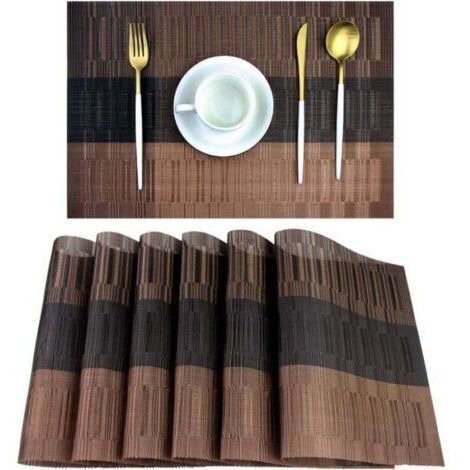 VURAHOME - Sets de table - 6 PCS Sets de table lavables en vinyle tissé marron, résistants