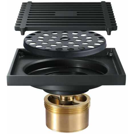 VURAHOME - Siphon de Sol Noir Carrée Drain de Plancher Laiton 4 Pouces Caniveau de Douche Anti-Odeur Drain De Douche pour WC Salle de Bain Cuisine