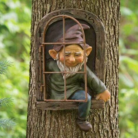 VURAHOME - Statues Pour Jardin,Sculptures et Statues de Jardin,Gnomes Décorations De Jardin Lunatique Arbre Sculpture Décoration De Jardin Résine Miniature Jardin Gnomes Elf Sortie Le Porte Tree Hugge