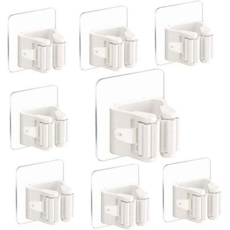 VURAHOME - Support balai mural 8pcs blanc - Rangement balai/vadrouille - Cuisine/salle de bain/jardin - Auto-adhésif, sans percage - Ménages