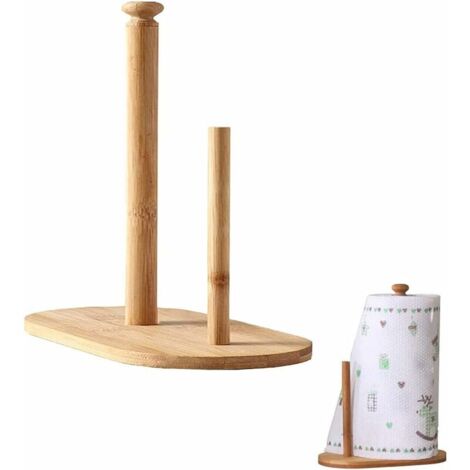 VURAHOME -Support De Rouleau De Cuisine Porte Essuie Tout en Bois Porte Rouleau de Papier en Bois Verticale Porte-Rouleau de Cuisine
