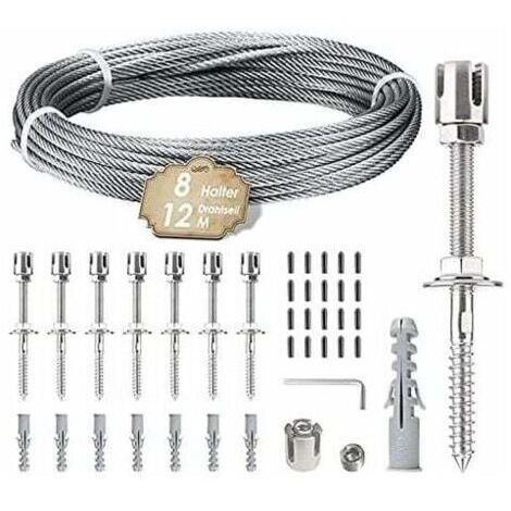 VURAHOME - Support pour plantes grimpantes 12 m – Câble en acier inoxydable 3 mm – 8 tendeurs universels – Résistant à la corrosion et à la rouille