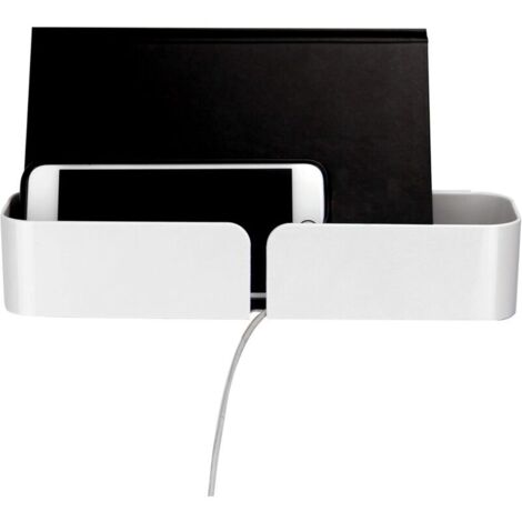 VURAHOME - Tablette de chevet blanche Étagère flottante Étagère murale adhésive Support de chargement de téléphone Fixations multiples incluses
