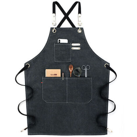 VURAHOME - Tablier de Cuisine Résistant à l'Eau Coton Lin Dos Croisé Tablier Réglable Noir,de