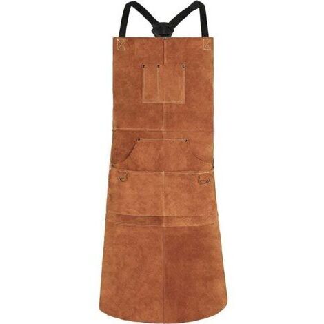 VURAHOME - Tablier soudure 24''x36'' marron - Protection travail - Chantiers/cuisine - 6 poches, brets réglables M-XXL - Soudeurs et cuisiniers
