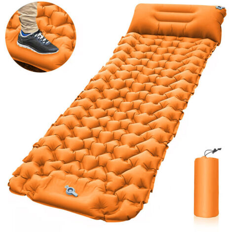 VURAHOME - Tapis de camping léger avec oreiller pneumatique Matelas pneumatique portable Matelas de couchage imperméable pour sac à dos,Orange,