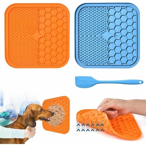 VURAHOME -Tapis de Lèche Chien, 2 Pièces Tapis de Lechage pour Chat sans BPA avec 1 Spatule en Silicone, Ventouses Extra Fortes pour Le Bain, l'entraînement, Le Toilettage et l'entretien des Griffes