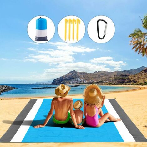 VURAHOME -Tapis de Plage, 210200cm Couverture de Pique-Nique Imperméable Anti-Sable Portable avec 4 Piquets pour Plage Camping Picnic Randonnée ect Les Èvénements en Extérieur