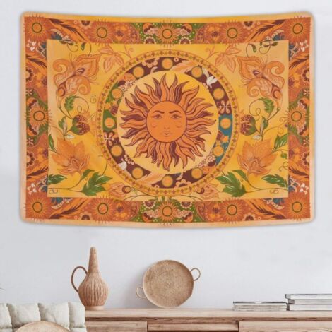 VURAHOME - Tapisserie murale vintage en forme de soleil brûlant - Décoration murale pour chambre à coucher, salon, 150130cm