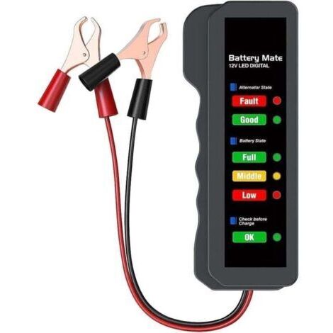 VURAHOME - Testeur de batterie de voiture 12V,testeur d'alternateur automobile,vérificateur de batterie,analyseur pour vérifier l'alternateur et le système de charge de la batterie,indication LED,de
