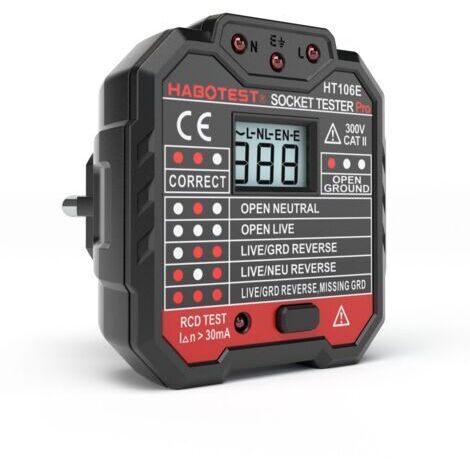 VURAHOME - Testeur prises/circuits KAIWEETS, teste 7 câblages, affichage tension, test disjoncteur différentiel (48-250V CAT II 300V)