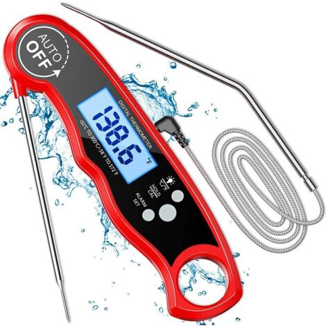 VURAHOME - Thermomètre Cuisine, LCD Thermomètre Cuisson Digital à Lecture Instantanée avec Double Sonde & Fil Long, Réglage d'Alarme & Aimant, Température Préréglée pour Viande, BBQ, Pâtisserie, Lait 