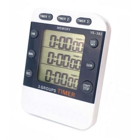 VURAHOME - Timer con conto alla rovescia a 3 canali (su/giù) Timer da cucina Cronometro Ampio display Volume regolabile Allarme Timer con memoria e magnete