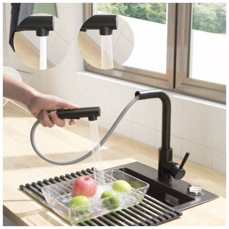 VURAHOME - Top Robinet de Cuisine 360 Rotatif Mitigeur Multifonctionnel avec Douchette étirable Couleur NoirLATATTA
