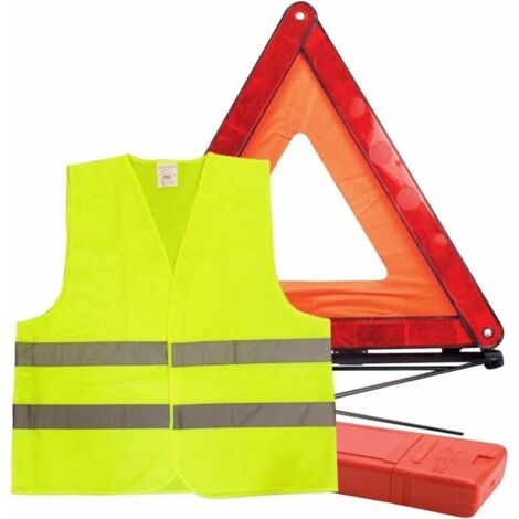 VURAHOME - Triangle de présignalisation homologué ECE et alerte de sécurité gilet réfléchissant jaune pliable