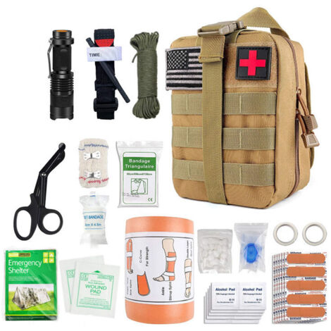 VURAHOME - Trousse de secours complète militaire tactique Assemblée En FRANCE normes CE+petite trousse+bandoulière+tire tique+bracelet survie-Conçue pour la randonnée,voyage,airsoft