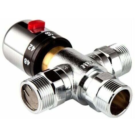VURAHOME - Vanne de MéLange Thermostatique à 3 Voies en Cuivre Massif Vanne de , XU,Chauffe-Eau Solaire de 3/4 Pouce Vanne de RéGulation de la TempéRature（1 pcs） -
