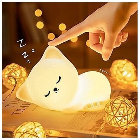 Veilleuse enfant chat silicone rechargeable – 7 couleurs – 2 niveaux de luminosité – Contrôle tactile – Lampe LED portable