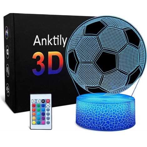 VURAHOME - Veilleuse Football 3D LED Lampe Optique Illusion Veilleuse Enfant Lampe de Nuit pour Chambre Chevet Table Jouet et Cadeau pour Garçons Filles 16 Couleurs Changeantes avec Télécommande