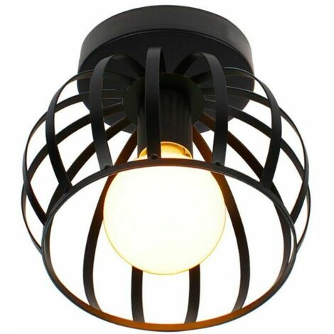 VURAHOME - Vintage Plafonnier Industrielle Design forme Cage 20cm Noir, Lampe de Plafond en Métal Fer Luminaire pour Salon Chambre Salle à manger (sans led ampoule)