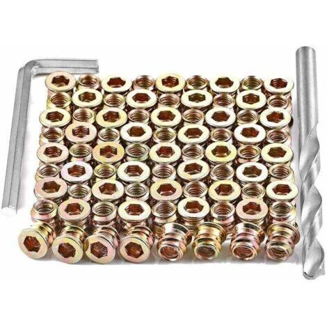VURAHOME - Vis à bois　Lot de 40 inserts filetés pour vis à bois M8x15mm - Écrous à bois hexagonaux,de