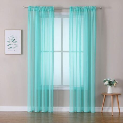 VURAHOME - Voilage Voilage à Boucles Rideau de Fenêtre pour Salon et Chambre 2 Panneaux 140 x 145 CM Turquoise