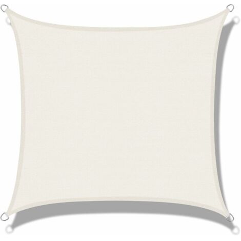 VURAHOME - Voile d'ombrage (HDPE) Rectangulaire 4 x 4m Crème Protection des Rayons UV pour Terrasse Camping Extérieur Jardin