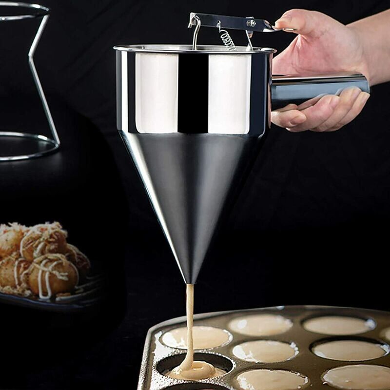 Entonnoir de cuisine, distributeur de pate à entonnoir de cuisson en acier inoxydable, distributeur de pate à crêpes avec support, outils de cuisson